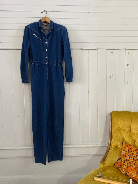 Rare Vintage 70’s Blue Denim Jumpsuit Chambray Co… - image 8