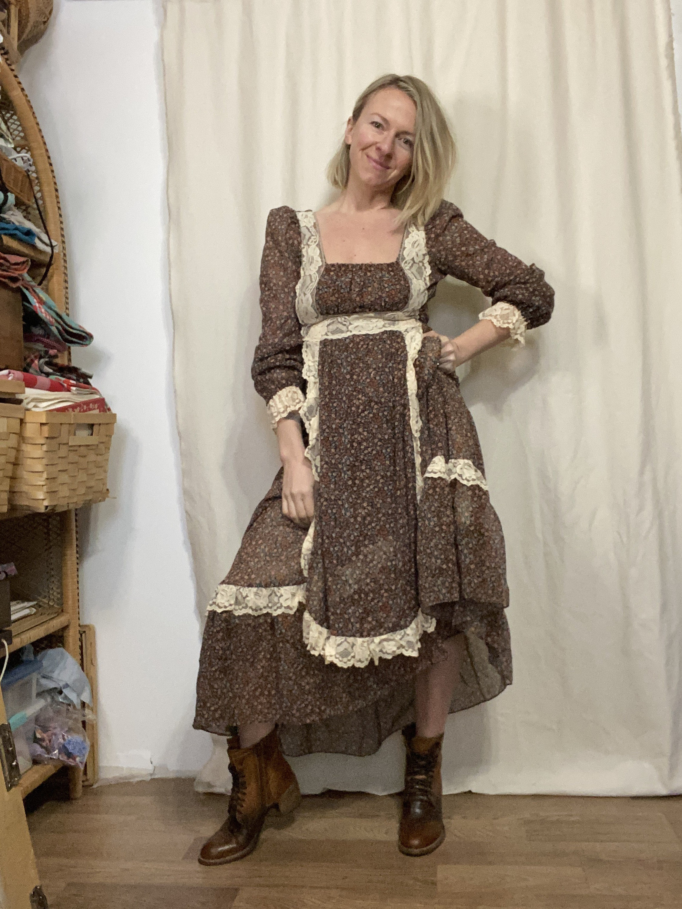 60's Calico Gunne Sax Prairie Dress Vintage Ditsy Floral Folk