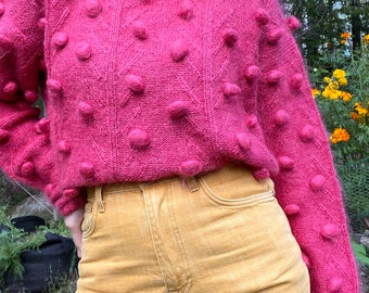 Vintage Pink Mohair Bobble Popcorn knit Jumper / Sweater Oversized Large “Cherry’s” Brand