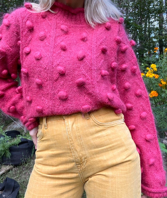Vintage Pink Mohair Bobble Popcorn knit Jumper / S