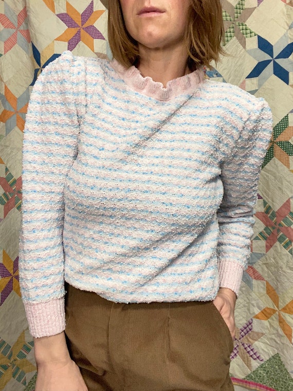 80s Pastel Striped Nubby Sweater Size Medium/Large 3/… - Gem