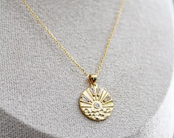 Sunrise Round Pendant Necklace in 18K Gold over Sterling Silver