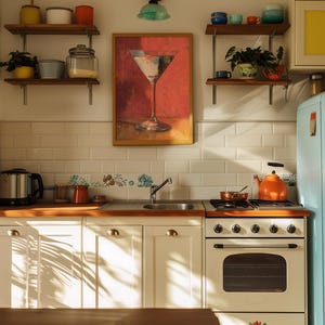 Martini Wand Kunst digitaler Download, Retro Cocktail Gemälde, druckbare Bar Warenkorb Dekor, Mid Century moderne Kunst, Instant Küchen Druck