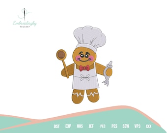 Gingerbread Chef Embroidery Design, Christmas Cookie Man Machine Embroidery File, Holiday Baking Embroidery Pattern, Festive Stitch Design