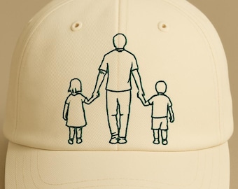 Embroidered Dad Portrait Hat, Custom Sketch Outline Cap, Grandpa Cap with Kids, Father’s Day Gift for Him, Personalized Photo Hat, Dad Gift