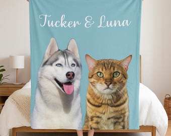 Personalized Pet Photo Blanket, Custom Dog or Cat Name Blanket, Portrait Throw, Custom Animal Memory Blanket, Dog Dad Gift, Cat Lover Gift