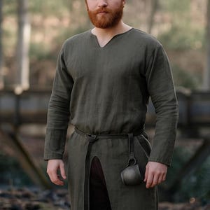 Retro medeltida tunika för män, riddare Halloweenkostym, vikingarenässansskjorta, pirat-lajvkostym, fantasyfestivaltopp, historiska kläder