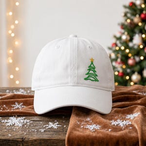 Christmas Tree Embroidered Hat, Pine Tree Baseball Cap, Holiday Xmas Ponytail Hat, Washed Cotton Dad Cap, Merry Christmas Hat Gift