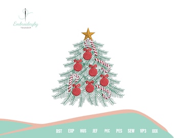 Festive Pine Tree Embroidery Design, Winter Christmas Tree Stitch File, Holiday Embroidery Pattern, Trendy Christmas Gift Digital Download