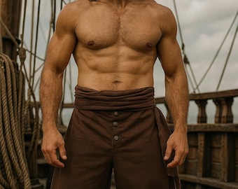 Renaissance Pirate Pants, Medieval Breeches Short, Viking Cosplay Trousers, Lace Up Back Pirate Costume, LARP Clothing for Men, Faire Outfit