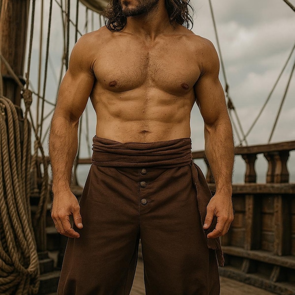 Renaissance Pirate Pants, Medieval Breeches Short, Viking Cosplay Trousers, Lace Up Back Pirate Costume, LARP Clothing for Men, Faire Outfit