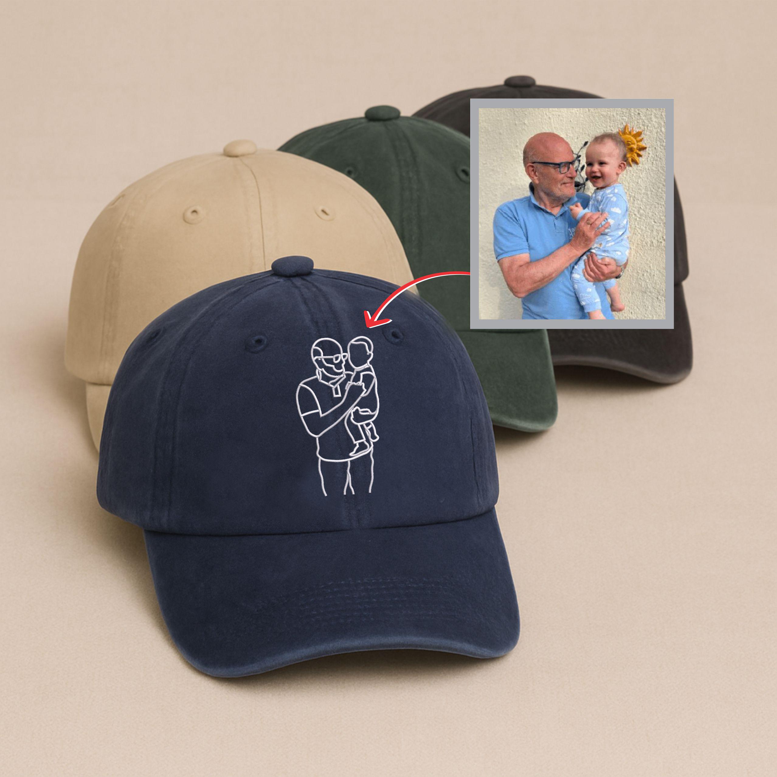 Embroidered Dad Portrait Hat, Custom Sketch Outline Cap, Grandpa Cap ...