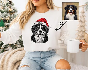 Personalized Dog/Cat Holiday Sweatshirt, Custom Santa Hat Pet Graphic Tee, Funny Christian Holiday Shirt, Perfect Gift for Pet Moms & Dads