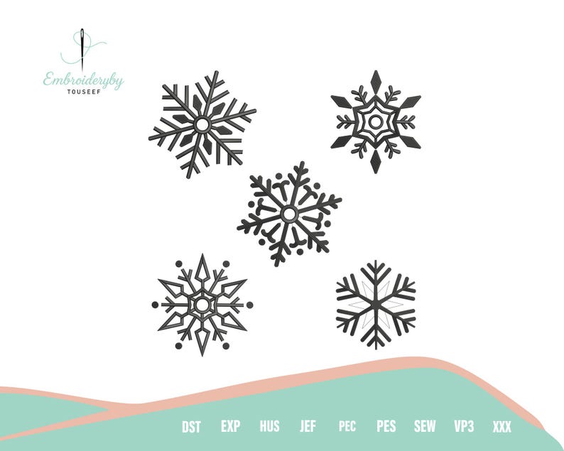 5 Snowflakes Machine Embroidery Designs, Set of 5 Mini Frozen Snowflake ...