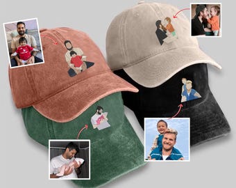 Personalized Face Sketch Hat, Custom Drawing Baseball Cap, Portrait Embroidered Hat, Dad Gift, Couple or Family Photo Art Hat, Unique Gift