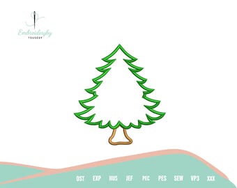 Christmas Tree Applique Embroidery Design, Digital Machine Embroidery File, Holiday Applique Embroidery Pattern, Xmas Embroidery Download