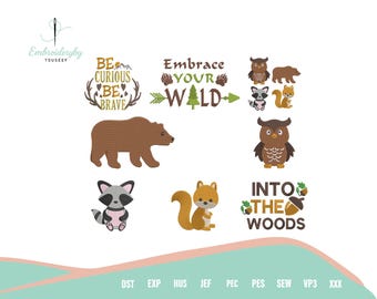 Woodland Animals Embroidery Bundle, Cute Forest Animal Machine Embroidery Designs, Baby Nursery Embroidery Patterns, Digital Download File