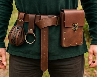 Renaissance Leather Belt & Coin Pouch, Medieval Cosplay Waist Bag, Steampunk Halloween Costume Accessory, Fantasy Roleplay Outfit Set