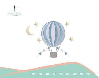 Baby Hot Air Balloon Embroidery File, Cute Boy Girl Machine Embroidery Design, Nursery Decor Embroidery Pattern, Instant Download DIY Sewing