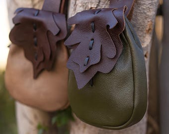 Bolsa de cinturón de hojas élficas, riñonera de cuero de la Feria del Renacimiento, accesorio de cosplay gótico medieval, bolsa de rol LARP vikinga steampunk, equipo pirata renacentista