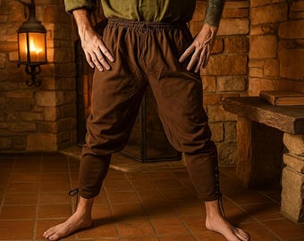 Pirate Cosplay Pants, Norse LARP Costume Bottom, Medieval Viking Linen Pants for Men, Renaissance Fair Trousers, Historical Halloween Outfit