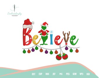 Christmas Believe Embroidery Design, Holiday Machine Embroidery, Festive Quote Embroidery Pattern, Digital Download for Christmas Projects