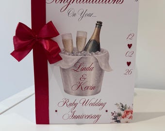 Personalised Ruby Wedding Anniversary Card | 40th Anniversary Card | Ruby Anniversary Card for Husband Wife Parents | Custom Names & Date