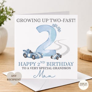 Tarjeta de cumpleaños personalizada para hijo, nieto, sobrino, niño pequeño / Tarjeta de cumpleaños "Dos rápidos" / Tarjeta de cumpleaños de coche / Tarjeta de cumpleaños de segundo cumpleaños / Dos rápidos imagen 5