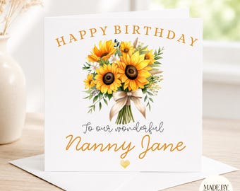Personalised Birthday Card For Mum Nan Friend Sister Daughter| Sunflower Birthday Card | Custom Floral Birthday Card | Birthday Card For Her