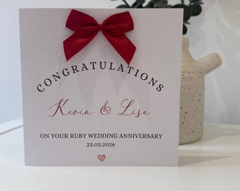 Personalised 40th Wedding Anniversary Card | Ruby Wedding Anniversary Card | Ruby Anniversary Card | Bow Card| Anniversary Card|40th Wedding