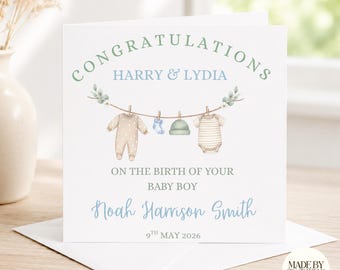 Personalised Baby Boy Congratulations Card | New Baby Card | New Parents Card | Baby Name Card | Congratulations on Your Baby Boy Card