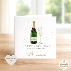 Personalised Champagne Birthday Card | Champagne Birthday Card|  Birthday Card For mum, niece, granddaughter, sister,friend,daughter,auntie