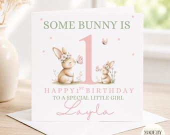 Personalised 1st Birthday Card Girl | Some Bunny Is One Card | Bunny 1st Birthday Card |First Birthday Card for Daughter,Granddaughter,Niece