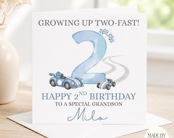 Personalised 2nd Birthday Card For Grandson| Two Fast Birthday Card| 2nd Birthday Card |Race Car Birthday Card | 2nd Birthday Card For Son