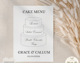 Wedding Cake Menu Sign | Wedding Cake Flavour Sign | Printed Wedding Cake Flavour Menu | Personalised Wedding Cake Flavour Sign