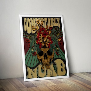 Póster psicodélico de Comfortably Numb, impresión decorativa, regalo, arte, varios tamaños, maximalismo, tipografía, retro, psicodélico, funky, bohemio, años 70, estética.
