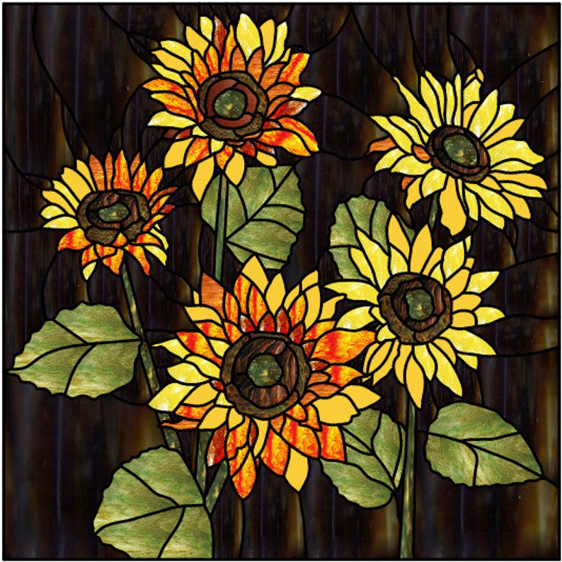 Sunflowers Stained Glass Pattern Design Etsy