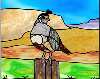 Desert Quail stained glass pattern stained glass design Southwestern SW