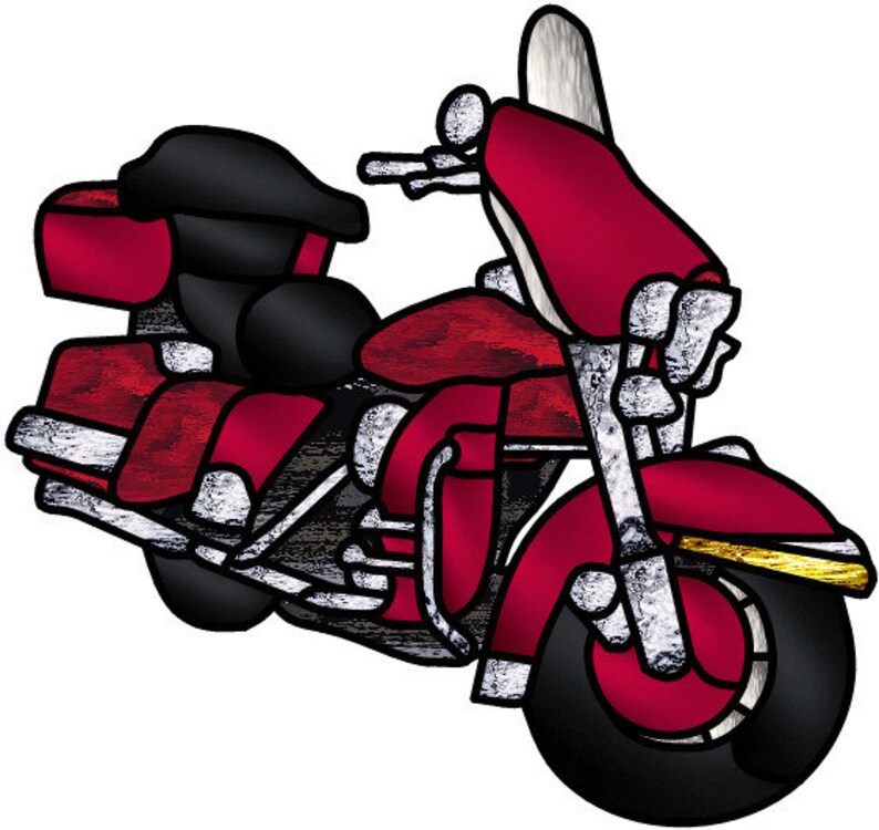 Red Motorcycle Stained Glass Pattern Design | Etsy