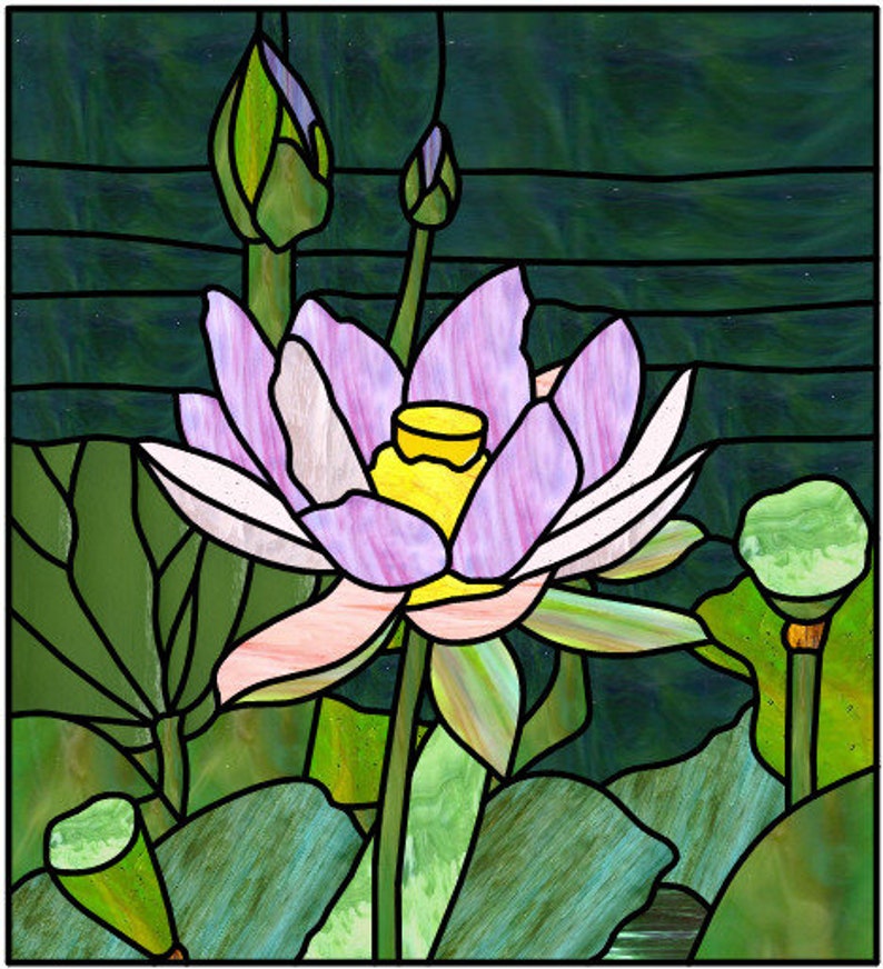 Lotus Flower Stained Glass or Mosaic Pattern Design | Etsy