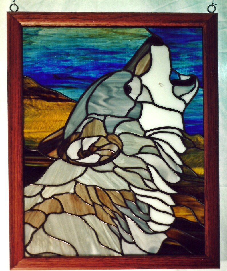 Wolf stained glass pattern stained glass design | Etsy