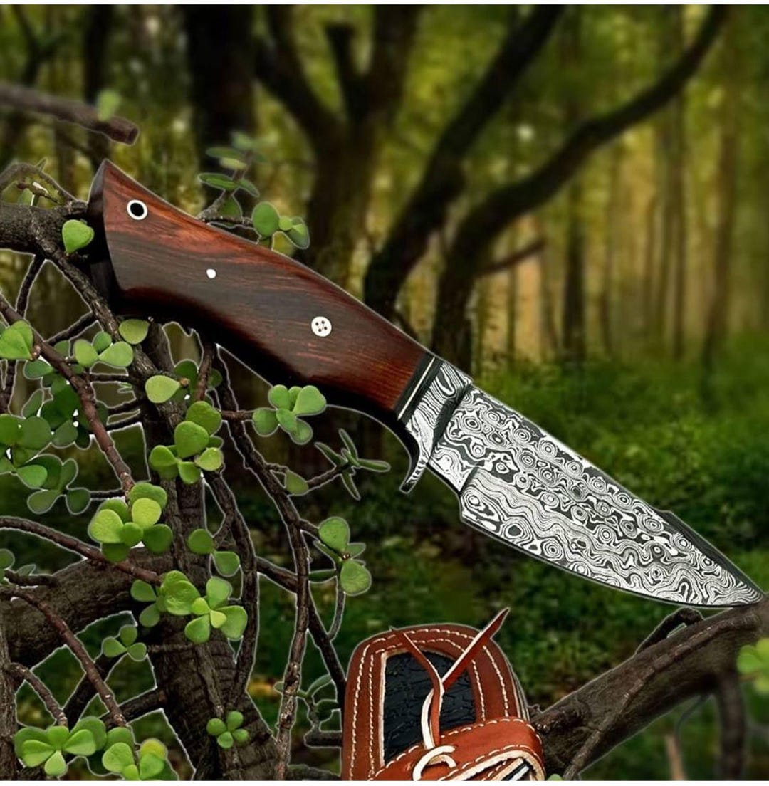 Premium Custom Damascus Steel Hunting Knife with Rosewood Handle main image 1