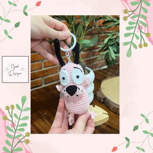 Pink Dog Keychain – Crochet Plush Keyring for Bag or Backpack – Handmade Gift