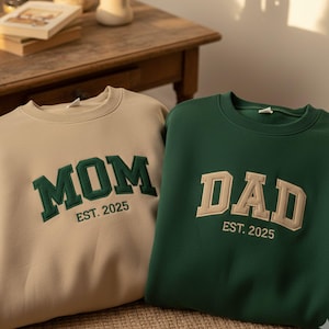 Embroidered Mom and Dad Matching Sweatshirts, Dada Mama Shirt, Gift for Dad Mom, Newly Dad Mom, Daddy Est Year Tee, Pregnancy Announcement