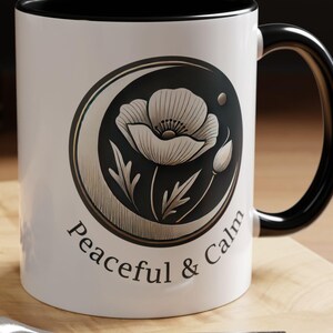 Beautiful Peaceful & Calm Floral Moon Design Coffee Mug with Elegant Flower Art for Tranquility and Relaxation, Great for mindful Daily Use