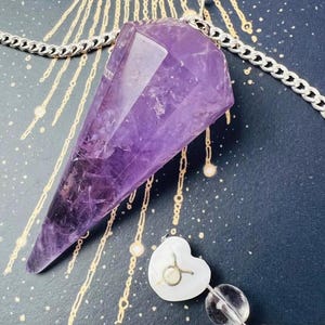 Custom Pendulum & Personalized Zodiac Sign, Natural Crystal Gemstone Pendulum Point, Healing Necklace Pendant | Choose your Stone and Zodiac