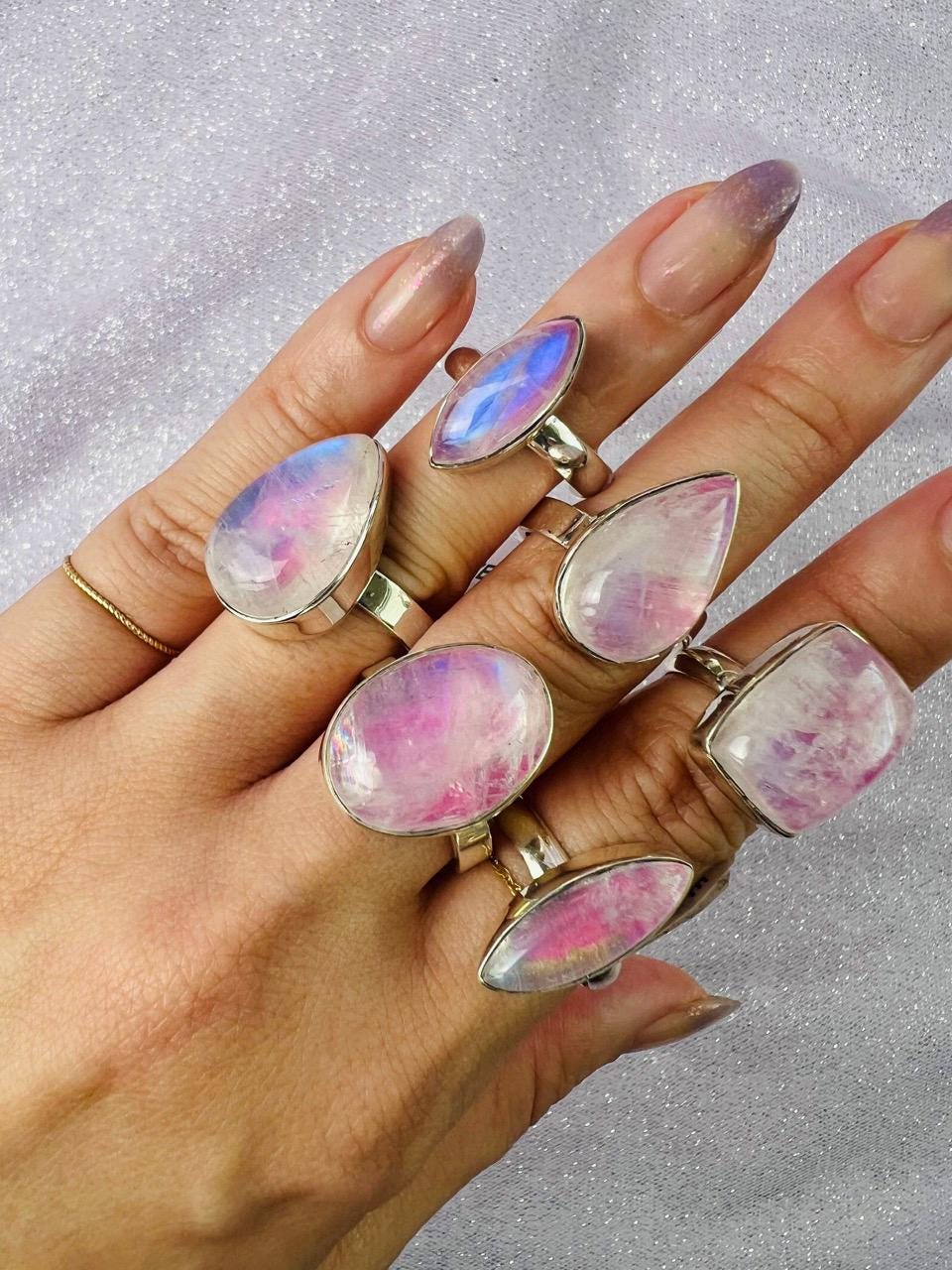 Pink Moonstone Ring, Women's 925 Sterling Silver Ring, Natural
