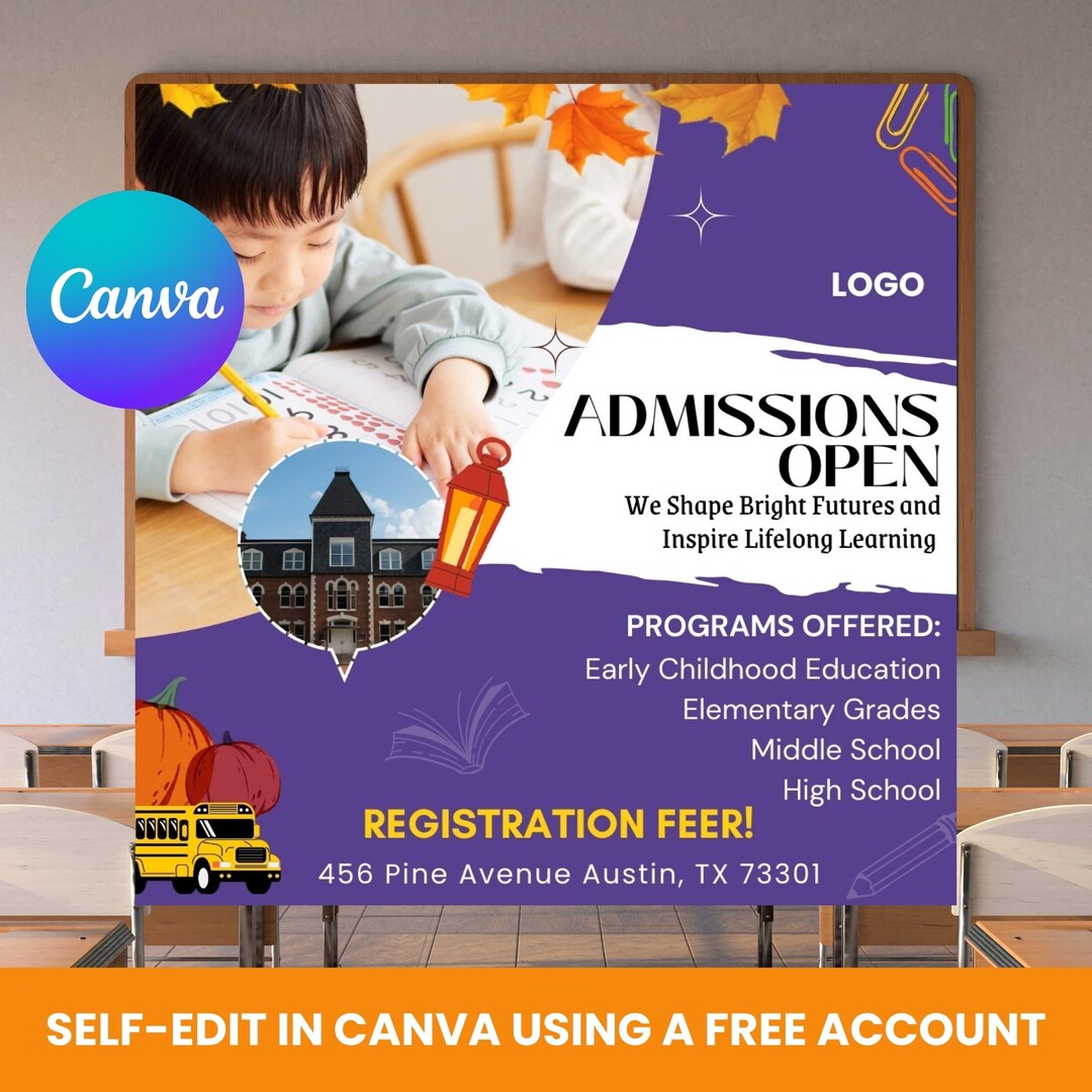 Editable School Admission Flyer Template | Autumn Enrollment PTA Event ...