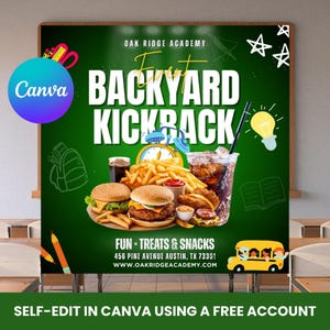 Editable Kickback, Game Night Flyer, School Event Flyer Template, Canva Party Invitation