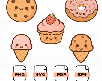 Cute Kawaii Dessert Clipart Set — Make Adorable Designs for Stickers, T-Shirts & Crafts